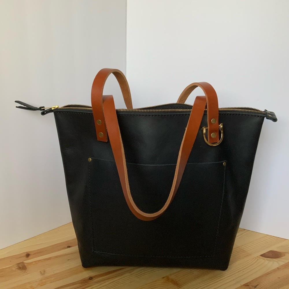 Portland Leather Goods - Medium Zip Tote - Black with Tandles